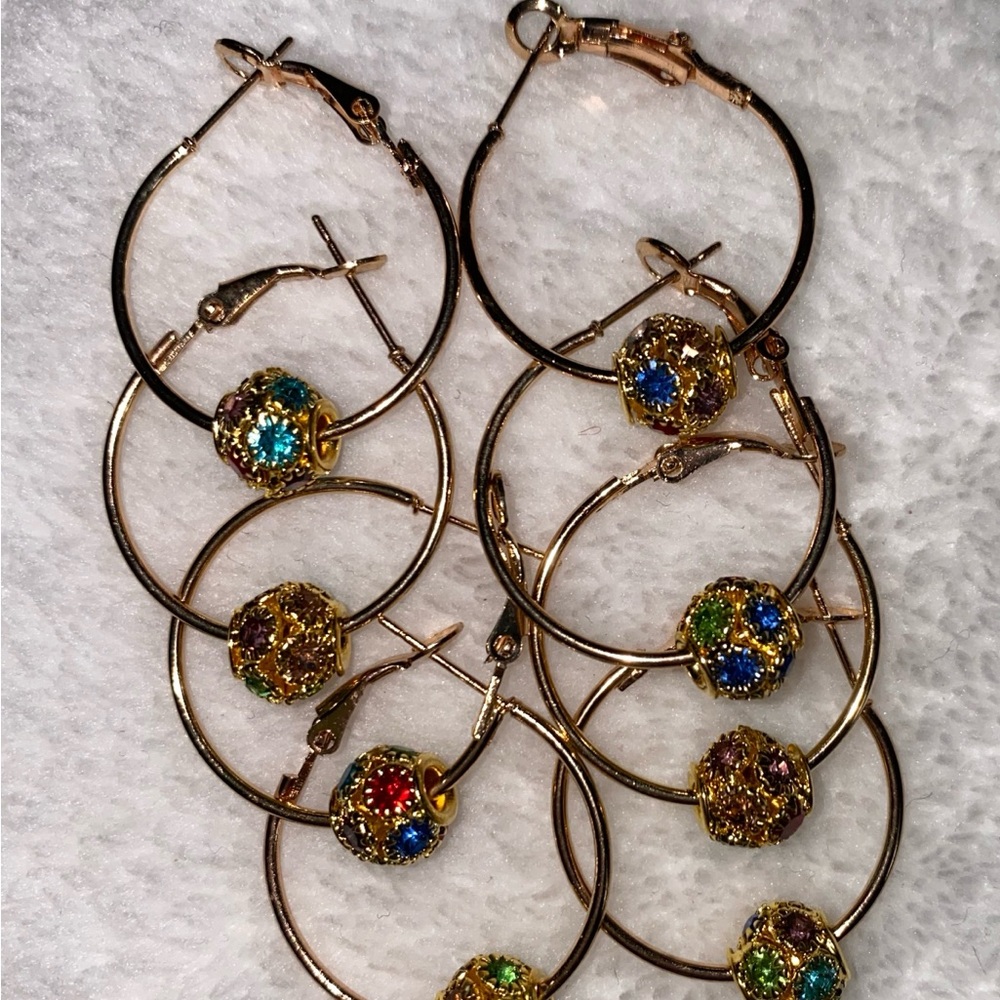 1 pair hoops with interchangeable circular stones 10K GOLD OVERLAY